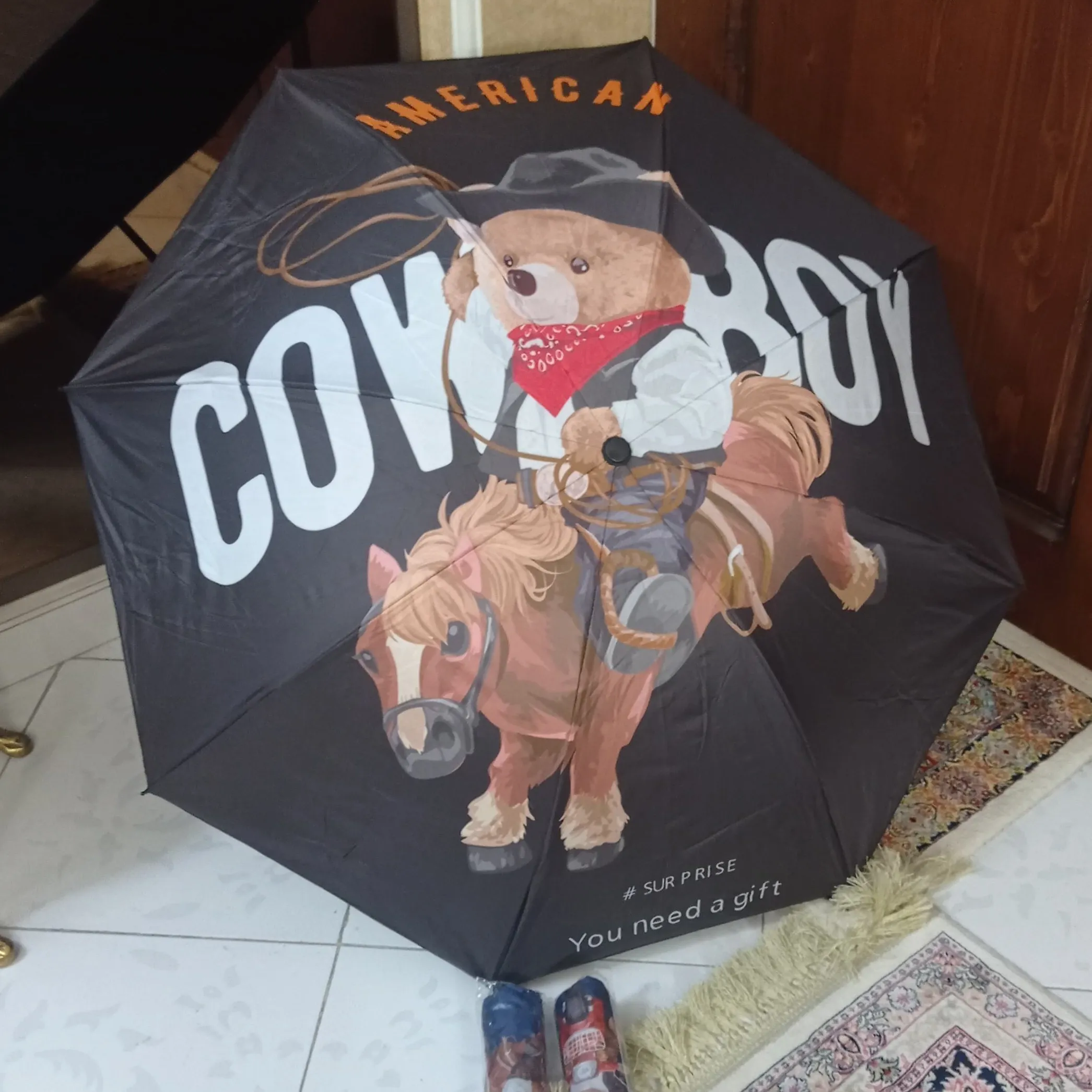 چتر تاشو کودک و نوجوان طرح تدی ضد باد 4 فنر