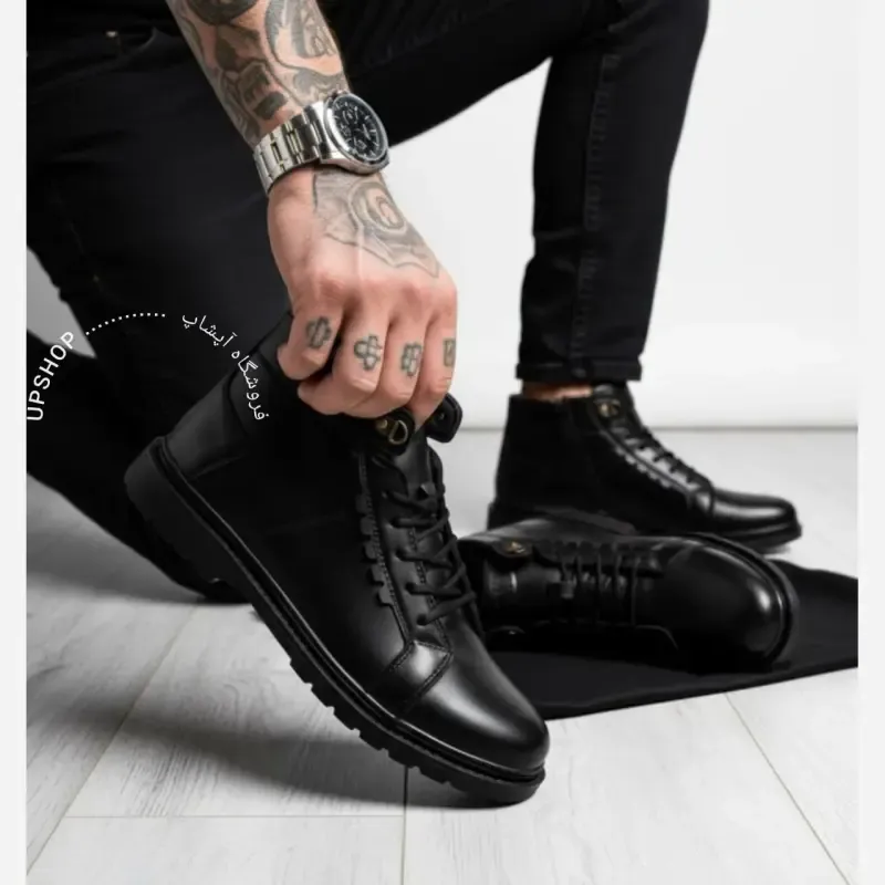نیم بوت چرم مردانه مدل آشیل رنگ مشکی